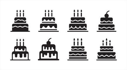 Birthday Celebration Cake Silhouette Collection with Candles for Party Design