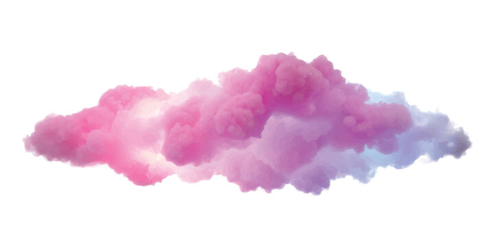 A fluffy, vibrant pink and purple cloud isolated against a clean white background