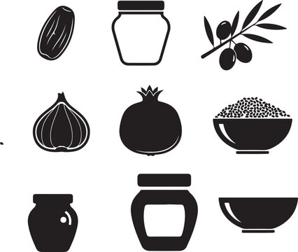 Sunnah fruits silhouette set featuring dates and pomegranate icons