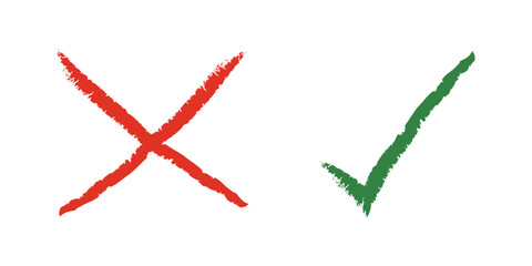 Symbols of right and wrong using red cross and green checkmark