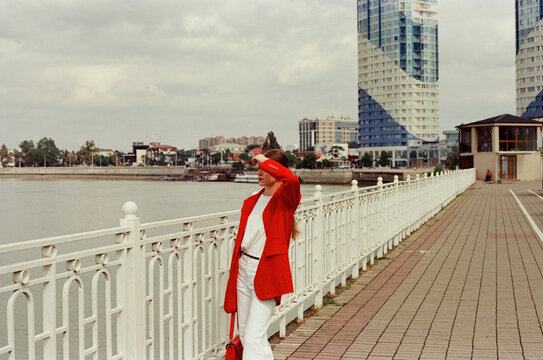 Young woman in a red jacket
