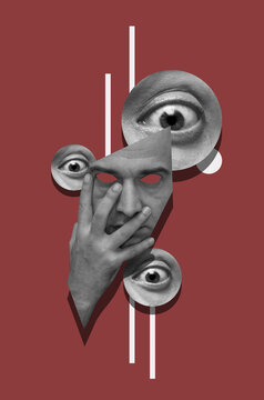 Collage with a hand holding face