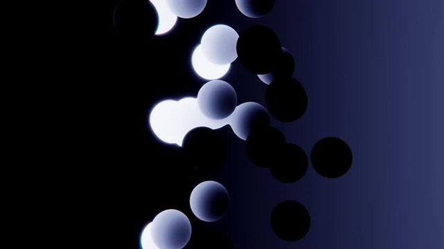 Horizontal 3D abstract matte neon spheres balls bubbles background copyspace banner template branding interface UI, blue black dark gradient glow loop animation, futuristic cyber tech data matrix