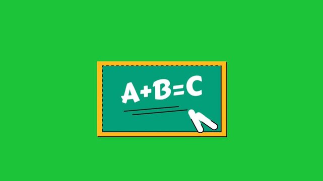 cartoon chalkboard with math equation a plus b equals c on green screen background education animation clip