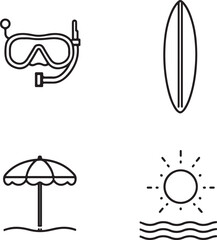 Travel, summer icon collection. Vacation summer beach set icons. Vector outline icons