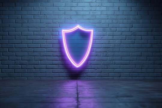 Neon Shield Wall Protecting Digital Vault Cybersecurity Concept Art