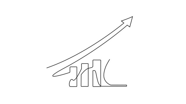 Line money one continuous finance art graph financial icon coin single. Growth one line money chart sketch cash concept hand investment business arrow vector drawing bank doodle background lineart bag