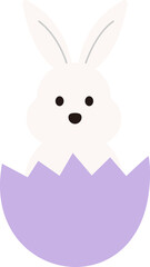 Easter Bunny Sitting in Eggshell Flat Vector Clipart.
Cute Rabbit Inside Cracked Egg  Illustration Isolated.
Transparent background.SVG.
