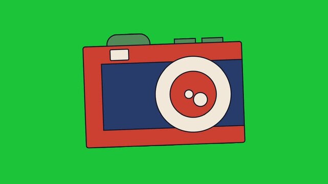 Colorful camera animation on green background photography icon simple flat design recording concept loop motion