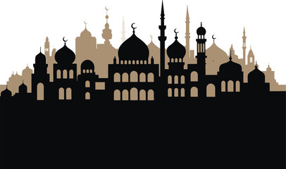 Silhouette of iconic architectural landmarks with domes and minarets against a plain background © Masud Crafts