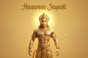 Hanuman Jayanti Golden Festival Background. Radiant Halo Devotional Poster Design.