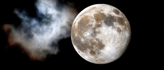 Obraz premium Full moon shines through clouds in night sky creating atmosphere of mystery and wonder in high contrast color view from below