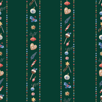 Vintage Christmas Ornaments on Deep Green