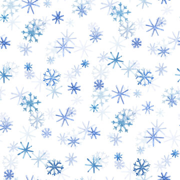 Blue Watercolor Snowflakes Pattern