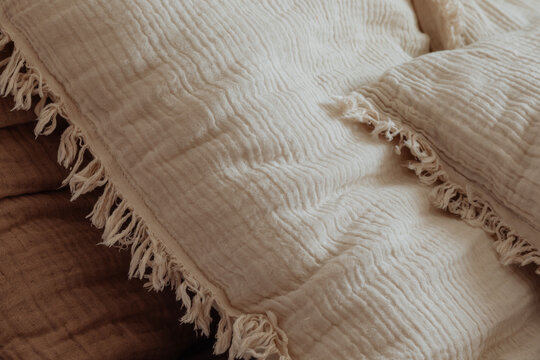 Cozy cushion home interior with warm textile 