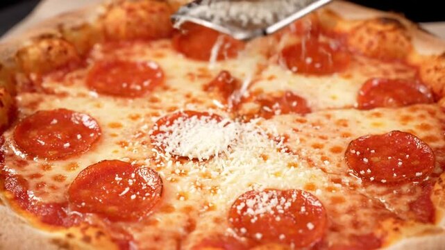 Freshly Baked Pepperoni Pizza with Parmesan Topping