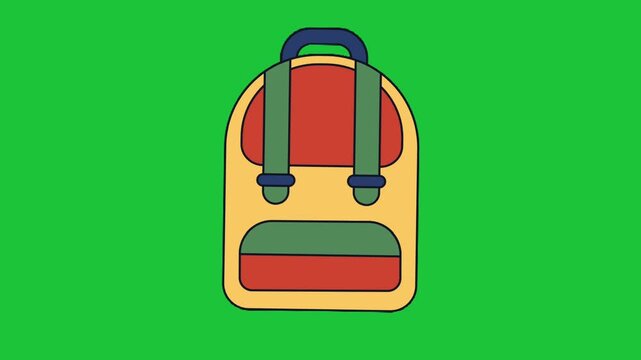 Colorful backpack animation on green background simple travel bag icon loop modern flat design school or trip concept