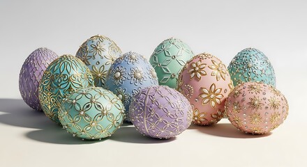 Beautifully designed easter eggs with intricate patterns and pastel colors