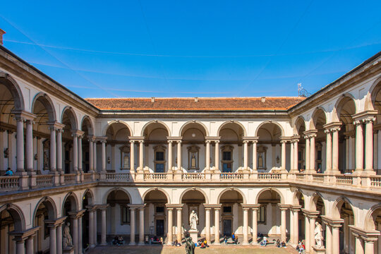 Courtyard of Brera Academy and Pinacoteca in Milan, Italy