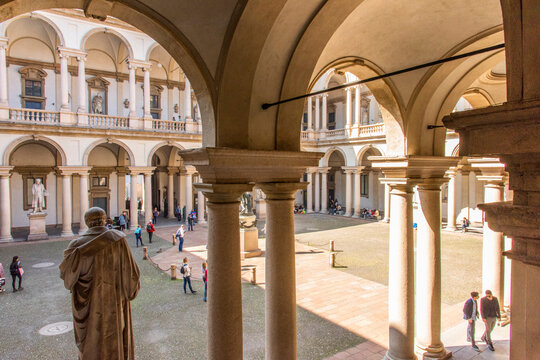 Courtyard of Brera Academy and Pinacoteca in Milan, Italy