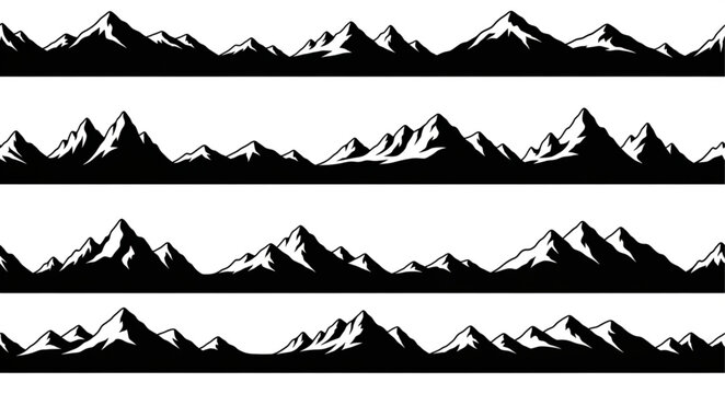 Seamless mountain range silhouette vector illustration.