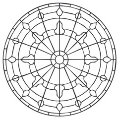 Obraz premium Abstract circular stained glass design black and white art illustration.