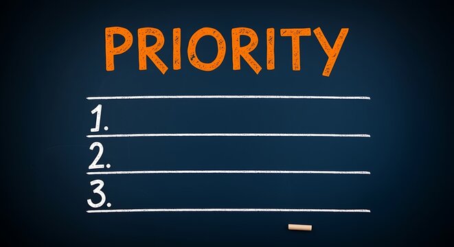 Chalkboard with priority list and chalk on dark background
