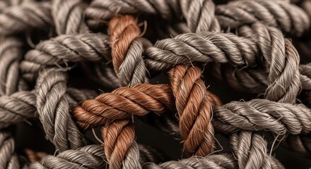 Close up of intertwined ropes texture and pattern in earth tones © Yani