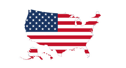 Map of the United States with American Flag Design.