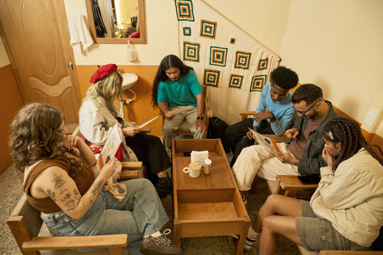 Diverse friends enjoying time together in cafe