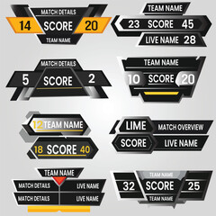 Naklejka premium A collection of modern scoreboard templates for sports and gaming events with team names and live scores
