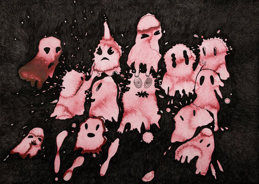 Colorful ghost art in dark background