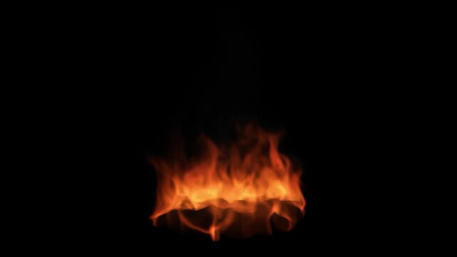 Realistic circular fire ring with orange flames and glowing heat waves isolated on transparent background for cinematic vfx motion graphics and composting