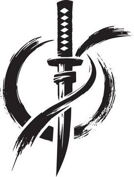 Minimalist sumi-e style Ninja Sword icon symbol with dynamic bru
