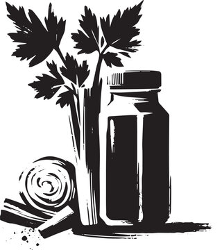 Monochromatic brushstroke illustration depicting a vibrant celer