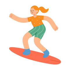 Fototapeta premium PNG Colorful cartoon surfer girl illustration.