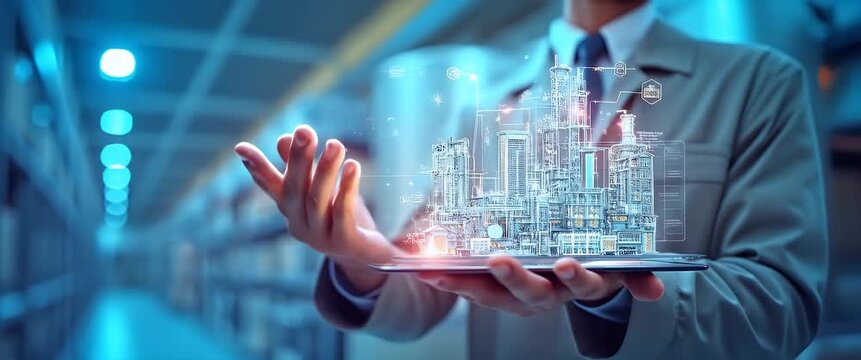 business woman touching virtual screen