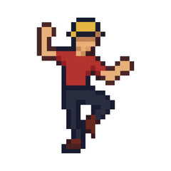 PNG Retro pixelated dancing character art.