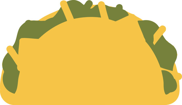 A simple illustration of a hard shell taco filled with lettuce and cheese sits isolated on a white background.
