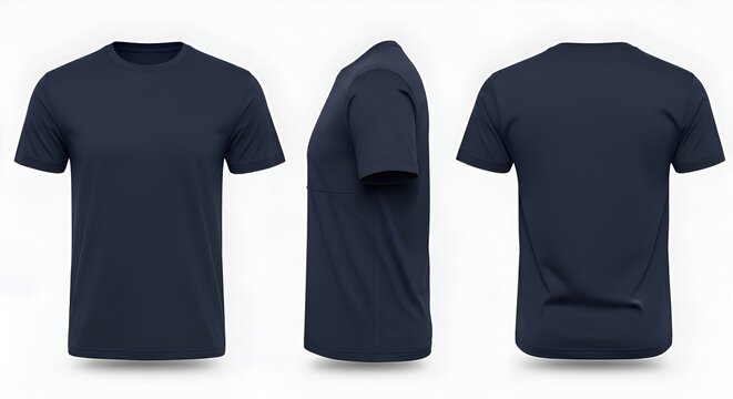 Navy Blue T Shirt Front Side Back Mockup 