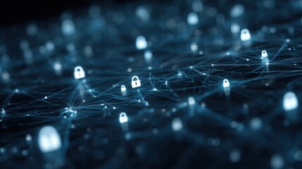 Obraz premium Cyber security and network data protection concept with padlock icons on a dark blue digital background