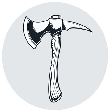 Firefighter's axe vector illustration, wood handle and pick head, retro style equipment on a plain background