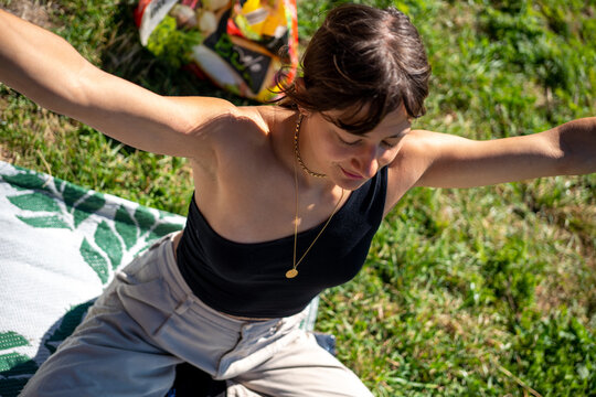 Girl on a picnic blanket 