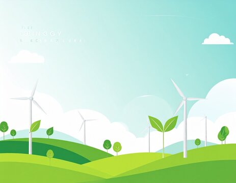 Wind turbines generating clean energy in a lush green landscape under a bright sky