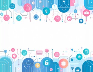 Obraz premium Digital security and technology network with interconnected cybersecurity icons and data flow