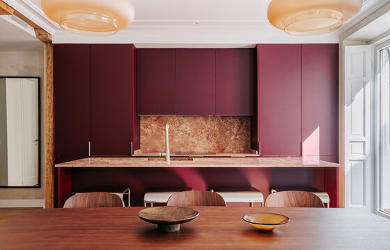 Burgundy Kitchen Front View