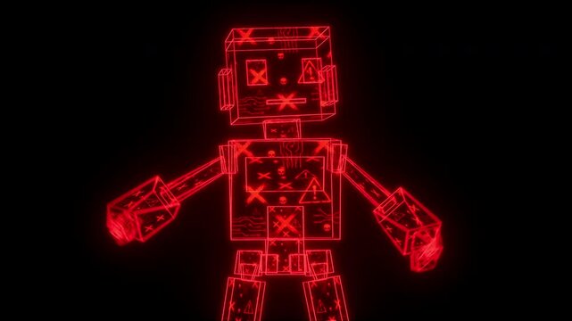 Red Neon AI Hacker Bot in Combat Ready Stance, Aggressive Cyber Attack and Malware Threat Concept 2026