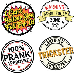 Obraz premium Web April Fools Day Prank Bundle: Gotcha Typography, Funny Quote Stickers, and Broken Zipper Vectors