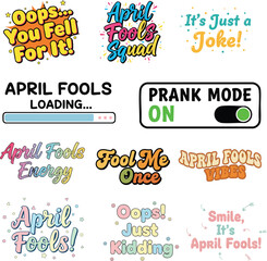 Web April Fools Day Vector Bundle: Gotcha Typography, Prank Badges, and Broken Zipper Set