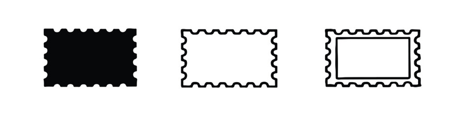 Postage Stamp Icon Set with Hand-Drawn and Outline Styles